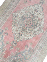Load image into Gallery viewer, 7x11 Vintage Central Anatolian Oushak Style &#39;Taşpınar&#39; Turkish Area Rug | Bold Medallion Light Muted Colors Floral Motifs Stylized Border | SKU 212
