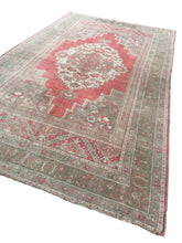 Load image into Gallery viewer, 6x11 Vintage Central Anatolian Oushak Style &#39;Taşpınar&#39; Turkish Area Rug | Bold Medallion Warm Muted Colors Floral Embellishments Stylized Border | SKU 215
