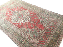 Load image into Gallery viewer, 7x12 Vintage Central Anatolian Oushak Style &#39;Taşpınar&#39; Turkish Area Rug | Diamond Medallion Warm Muted Colors Floral Embellishments Stylized Border | SKU 216
