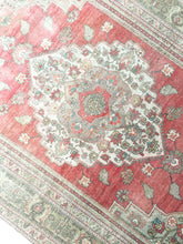 Load image into Gallery viewer, 7x12 Vintage Central Anatolian Oushak Style &#39;Taşpınar&#39; Turkish Area Rug | Diamond Medallion Warm Muted Colors Floral Embellishments Stylized Border | SKU 216
