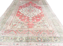 Load image into Gallery viewer, 7x12 Vintage Central Anatolian Oushak Style &#39;Taşpınar&#39; Turkish Area Rug | Diamond Medallion Warm Muted Colors Floral Embellishments Stylized Border | SKU 216
