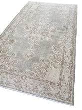 Load image into Gallery viewer, 4x7 Vintage Central Anatolian Oushak Style &#39;Isparta&#39; Turkish Area Rug | Bold Medallion Intricate Design Muted Colors Stylized Border | SKU 221

