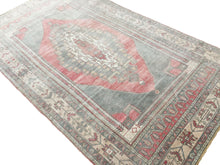 Load image into Gallery viewer, 5x9 Vintage Central Anatolian Oushak Style &#39;Taşpınar&#39; Turkish Area Rug | Diamond Medallion Spacious Field Light Muted Colors Floral Embellished Border | SKU 229
