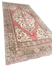 Load image into Gallery viewer, 5x10 Vintage Central Anatolian Oushak Style &#39;Taşpınar&#39; Turkish Area Rug | Flower Embellished Bold Medallion Warm Muted Colors Stylized Corner Design Intricate Border | SKU 230
