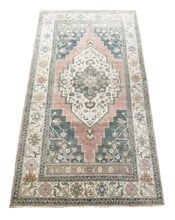 Load image into Gallery viewer, 5x10 Vintage Central Anatolian Oushak Style &#39;Taşpınar&#39; Turkish Area Rug | Bold Medallion Spacious Field Muted Colors Stylized Floral Embellishments | SKU 236
