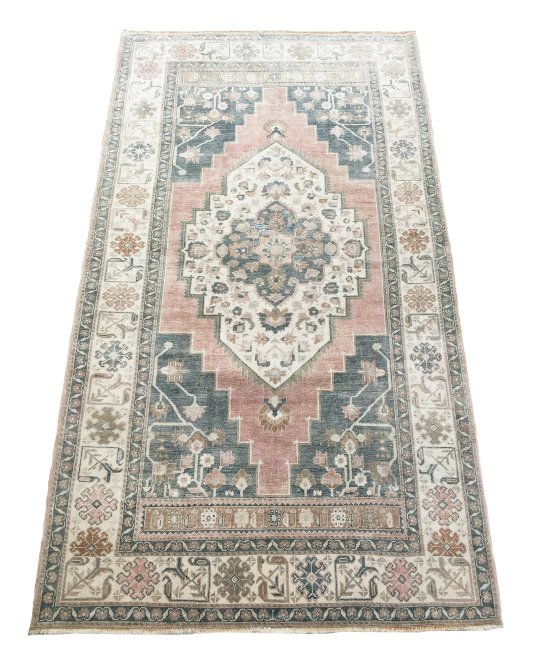 5x10 Vintage Central Anatolian Oushak Style 'Taşpınar' Turkish Area Rug | Bold Medallion Spacious Field Muted Colors Stylized Floral Embellishments | SKU 236