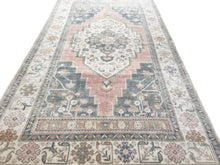 Load image into Gallery viewer, 5x10 Vintage Central Anatolian Oushak Style &#39;Taşpınar&#39; Turkish Area Rug | Bold Medallion Spacious Field Muted Colors Stylized Floral Embellishments | SKU 236
