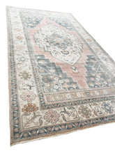 Load image into Gallery viewer, 5x10 Vintage Central Anatolian Oushak Style &#39;Taşpınar&#39; Turkish Area Rug | Bold Medallion Spacious Field Muted Colors Stylized Floral Embellishments | SKU 236
