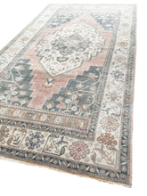 Load image into Gallery viewer, 5x10 Vintage Central Anatolian Oushak Style &#39;Taşpınar&#39; Turkish Area Rug | Bold Medallion Spacious Field Muted Colors Stylized Floral Embellishments | SKU 236
