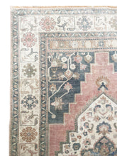 Load image into Gallery viewer, 5x10 Vintage Central Anatolian Oushak Style &#39;Taşpınar&#39; Turkish Area Rug | Bold Medallion Spacious Field Muted Colors Stylized Floral Embellishments | SKU 236
