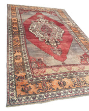 Load image into Gallery viewer, 5x9 Vintage Central Anatolian Oushak Style &#39;Taşpınar&#39; Turkish Area Rug | Bold Medallion Warm Colors Spacious Field Floral Border | SKU 240
