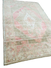 Load image into Gallery viewer, 4x6 Vintage Central Anatolian Oushak Style &#39;Taşpınar&#39; Turkish Area Rug | Diamond Medallion Muted Colors Geometric Design | SKU 268
