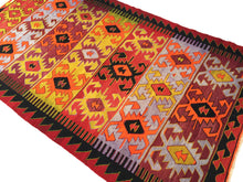 Load image into Gallery viewer, 6x10 Vintage Western Anatolian Turkish Kilim Area Rug | Repeating Symmetrical Tribal Motifs Designed in Stripes Vibrant Colors | SKU 272
