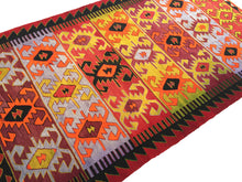 Load image into Gallery viewer, 6x10 Vintage Western Anatolian Turkish Kilim Area Rug | Repeating Symmetrical Tribal Motifs Designed in Stripes Vibrant Colors | SKU 272
