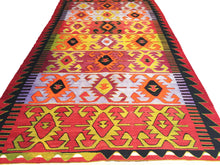 Load image into Gallery viewer, 6x10 Vintage Western Anatolian Turkish Kilim Area Rug | Repeating Symmetrical Tribal Motifs Designed in Stripes Vibrant Colors | SKU 272
