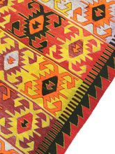 Load image into Gallery viewer, 6x10 Vintage Western Anatolian Turkish Kilim Area Rug | Repeating Symmetrical Tribal Motifs Designed in Stripes Vibrant Colors | SKU 272
