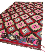 Load image into Gallery viewer, 6x10 Vintage Western Anatolian Turkish Kilim Area Rug | Staggered Symmetrical Tribal Motifs Vibrant Colors | SKU 273

