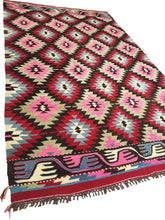 Load image into Gallery viewer, 6x10 Vintage Western Anatolian Turkish Kilim Area Rug | Staggered Symmetrical Tribal Motifs Vibrant Colors | SKU 273
