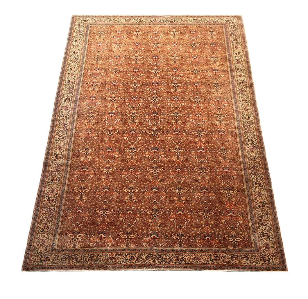 9x14 Vintage Central Anatolian 'Kayseri' Turkish Area Rug | Allover Stylized Floral Design on Earthy Field Intricate Border | SKU 275
