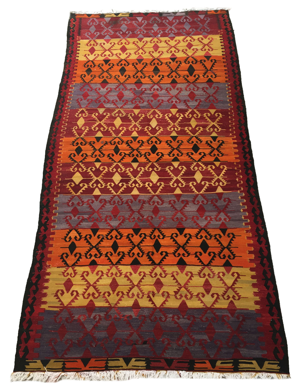 6x11 Vintage Western Anatolian Turkish Kilim Area Rug | Symmetrical Tribal Motifs Stripe Design Vibrant Colors | SKU 277