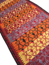 Load image into Gallery viewer, 6x11 Vintage Western Anatolian Turkish Kilim Area Rug | Symmetrical Tribal Motifs Stripe Design Vibrant Colors | SKU 277
