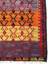 Load image into Gallery viewer, 6x11 Vintage Western Anatolian Turkish Kilim Area Rug | Symmetrical Tribal Motifs Stripe Design Vibrant Colors | SKU 277

