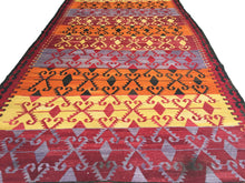 Load image into Gallery viewer, 6x11 Vintage Western Anatolian Turkish Kilim Area Rug | Symmetrical Tribal Motifs Stripe Design Vibrant Colors | SKU 277
