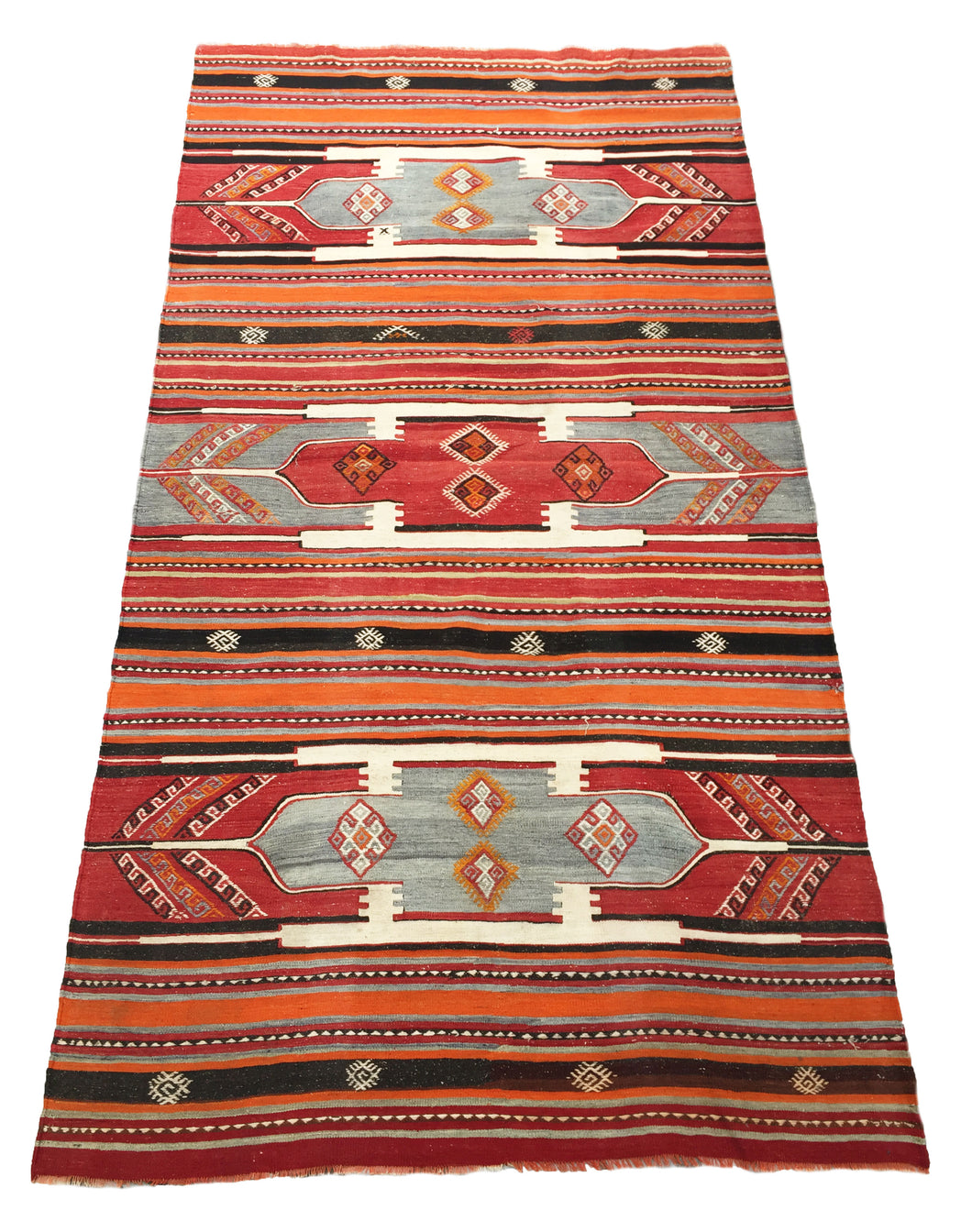 5x10 Vintage Eastern Anatolian Turkish Kilim Area Rug | Three Medallion Stripe Design Vibrant Colors | SKU 278