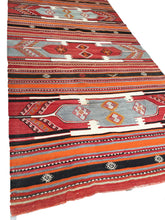Load image into Gallery viewer, 5x10 Vintage Eastern Anatolian Turkish Kilim Area Rug | Three Medallion Stripe Design Vibrant Colors | SKU 278
