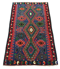 Load image into Gallery viewer, 6x10 Vintage Anatolian Turkish Kilim Area Rug | Three Medallion Tribal Motifs in the Field Bold Colors | SKU 291
