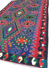 Load image into Gallery viewer, 6x10 Vintage Anatolian Turkish Kilim Area Rug | Three Medallion Tribal Motifs in the Field Bold Colors | SKU 291
