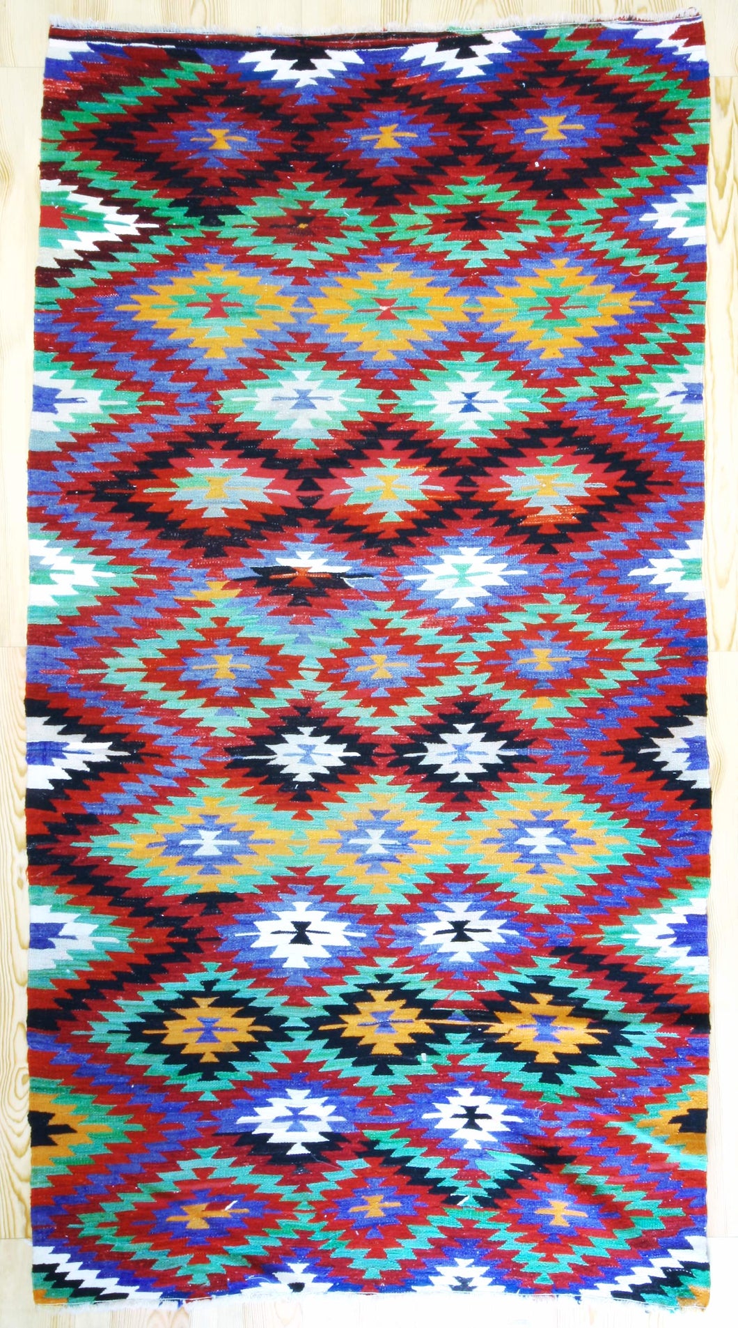 5x10 Vintage Anatolian Turkish Kilim Area Rug | Repeating Symmetrical Motifs Bold Colors | SKU 295