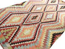 Load image into Gallery viewer, 7x12 Vintage South Western Anatolian Turkish Kilim Area Rug | Staggered Tribal Motifs Vibrant Colors | SKU 307
