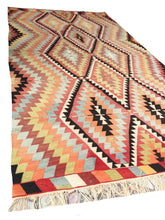 Load image into Gallery viewer, 7x12 Vintage South Western Anatolian Turkish Kilim Area Rug | Staggered Tribal Motifs Vibrant Colors | SKU 307
