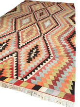 Load image into Gallery viewer, 7x12 Vintage South Western Anatolian Turkish Kilim Area Rug | Staggered Tribal Motifs Vibrant Colors | SKU 307
