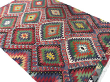 Load image into Gallery viewer, 6x10 Vintage Western Anatolian Turkish Kilim Area Rug | Repeating Symmetrical Motifs Bold Colors | SKU 309
