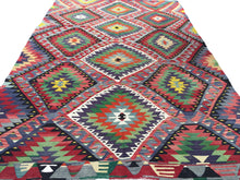 Load image into Gallery viewer, 6x10 Vintage Western Anatolian Turkish Kilim Area Rug | Repeating Symmetrical Motifs Bold Colors | SKU 309
