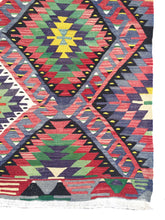 Load image into Gallery viewer, 6x10 Vintage Western Anatolian Turkish Kilim Area Rug | Repeating Symmetrical Motifs Bold Colors | SKU 309
