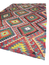 Load image into Gallery viewer, 6x10 Vintage Western Anatolian Turkish Kilim Area Rug | Repeating Symmetrical Motifs Bold Colors | SKU 309
