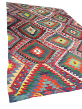 Load image into Gallery viewer, 6x10 Vintage Western Anatolian Turkish Kilim Area Rug | Repeating Symmetrical Motifs Bold Colors | SKU 309
