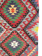 Load image into Gallery viewer, 6x10 Vintage Western Anatolian Turkish Kilim Area Rug | Repeating Symmetrical Motifs Bold Colors | SKU 309
