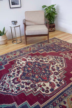 Load image into Gallery viewer, 6x10 Vintage Central Anatolian &#39;Yesilhisar&#39; Turkish Area Rug with large medallion on a bold field and flowers | SKU 328
