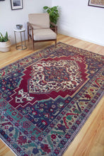 Load image into Gallery viewer, 6x10 Vintage Central Anatolian &#39;Yesilhisar&#39; Turkish Area Rug with large medallion on a bold field and flowers | SKU 328
