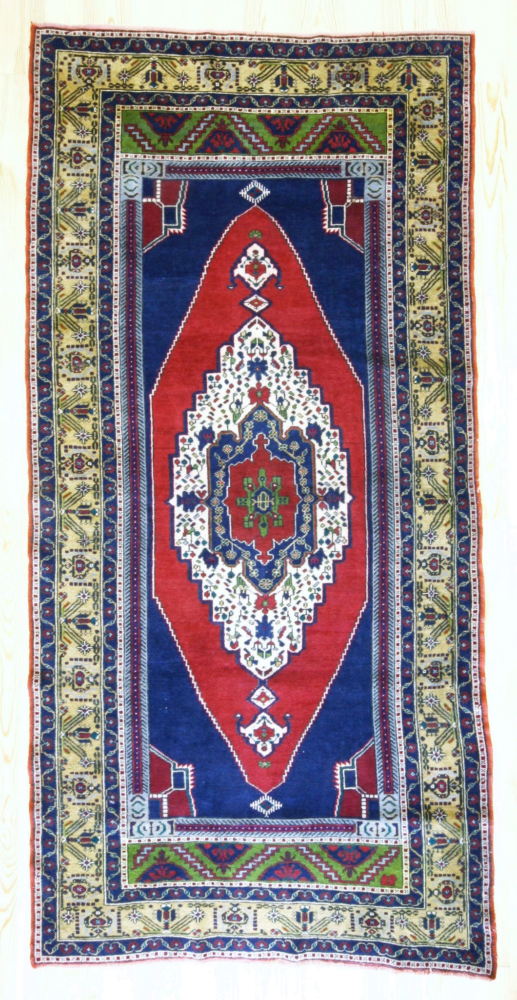 5x10 Vintage Central Anatolian 'Taspinar' Turkish Area Rug | Colorful traditional medallion design spacious corners | SKU 329