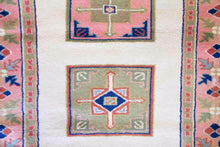 Load image into Gallery viewer, 4x5 Vintage Western Anatolian &#39;Yoruk&#39; Turkish Area Rug | Three medallion field on ivory field with pink border | SKU 339
