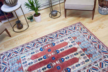 Load image into Gallery viewer, 4x6 Vintage Central Anatolian &#39;Yoruk&#39; Turkish Area Rug | Three pillar design in the field, graphic border | SKU 341
