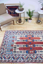 Load image into Gallery viewer, 4x6 Vintage Central Anatolian &#39;Yoruk&#39; Turkish Area Rug | Three pillar design in the field, graphic border | SKU 341

