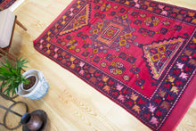 Load image into Gallery viewer, 4x6 Vintage Western Anatolian &#39;Canakkale&#39; Turkish Area Rug | Traditional diamond medallion design, red field | SKU 345
