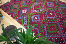 Load image into Gallery viewer, 7x10 Vintage Anatolian Turkish Kilim Area Rug | Repeating staggered tribal symbols covering field | SKU 347
