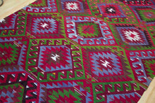 Load image into Gallery viewer, 7x10 Vintage Anatolian Turkish Kilim Area Rug | Repeating staggered tribal symbols covering field | SKU 347
